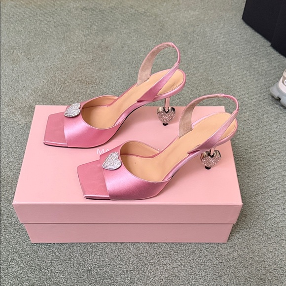 MACH & MACH Shoes - MACH & MACH Pink Satin Heels with Heart Detail